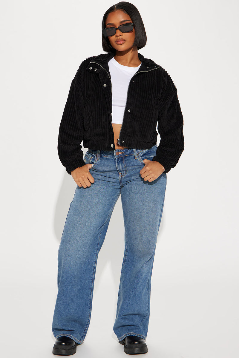 Black corduroy cropped jacket discount