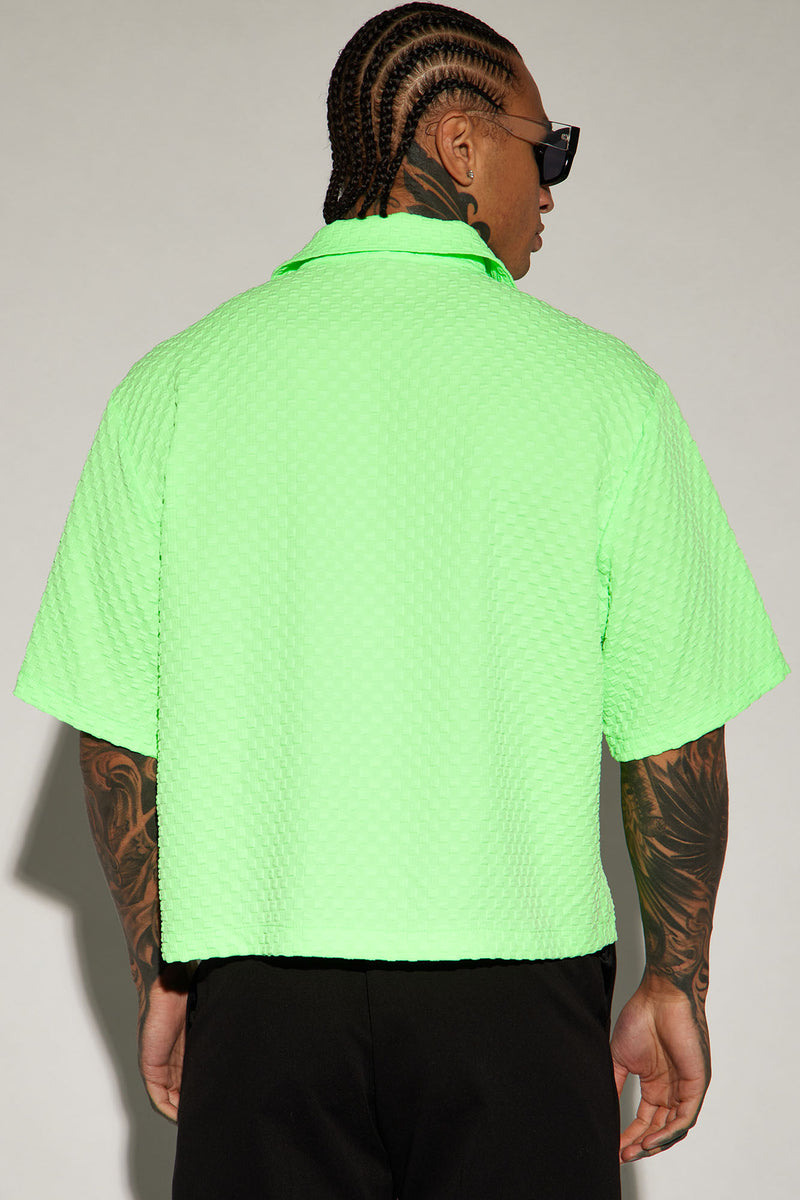 Neon green collared shirt cheap