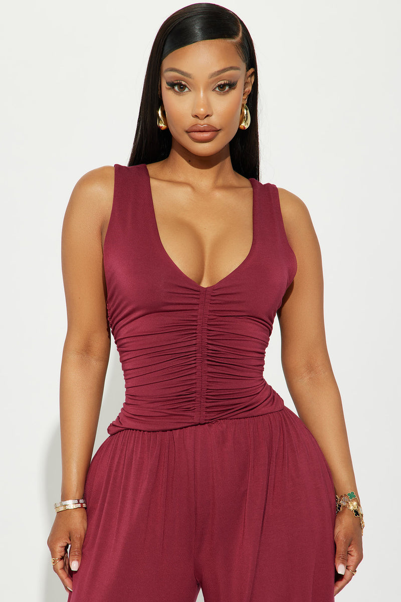 Burgundy jumpsuit womens new arrivals