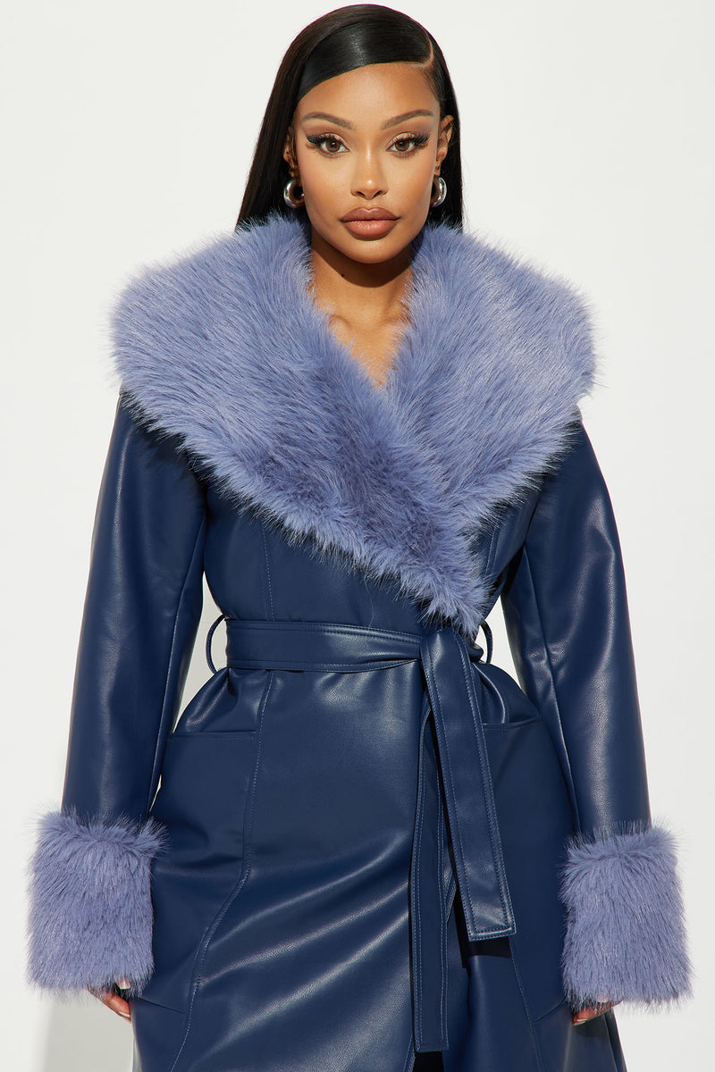 Blue fur collar clearance coat