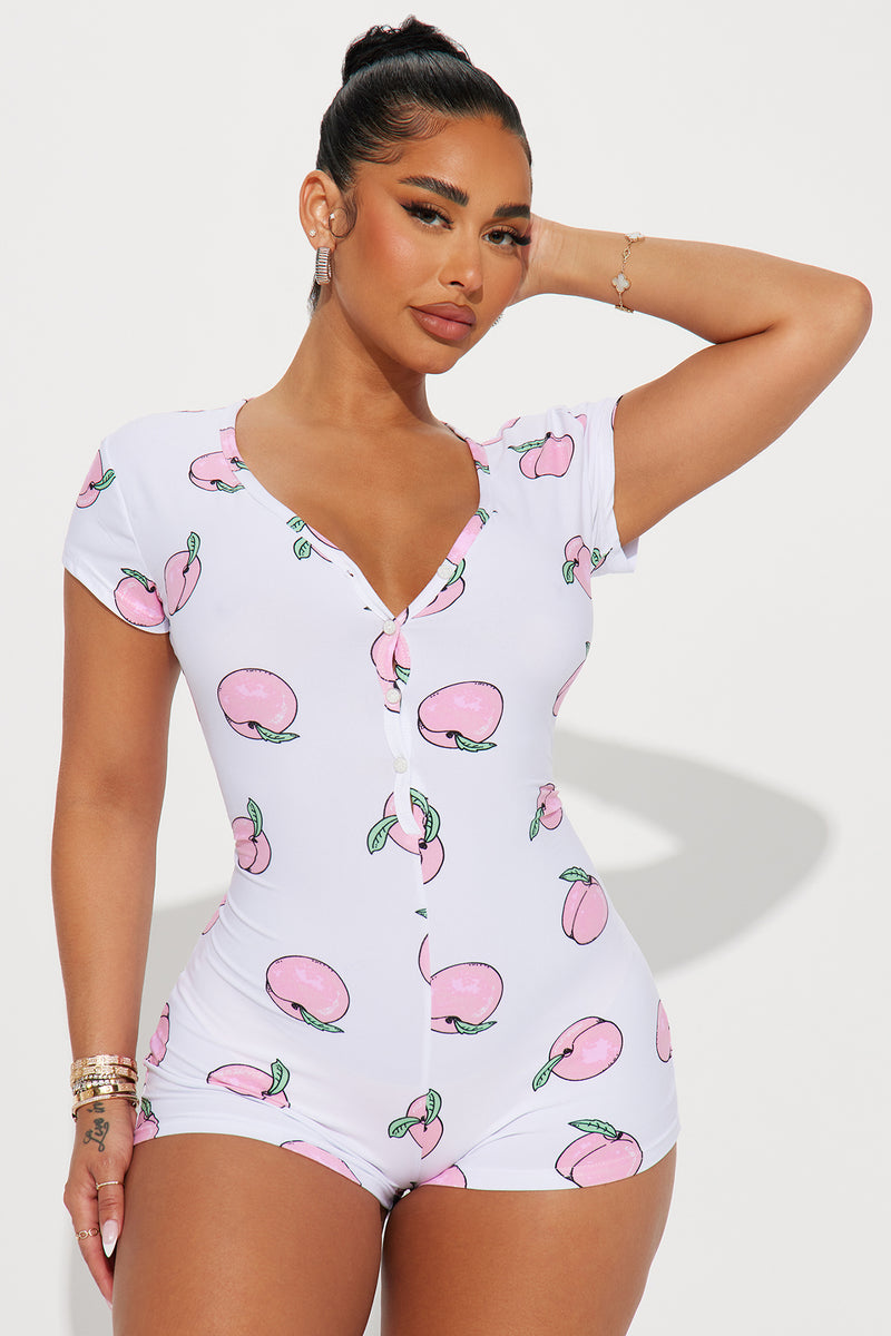 Just Peachy PJ Romper Onesie Peach combo Fashion Nova