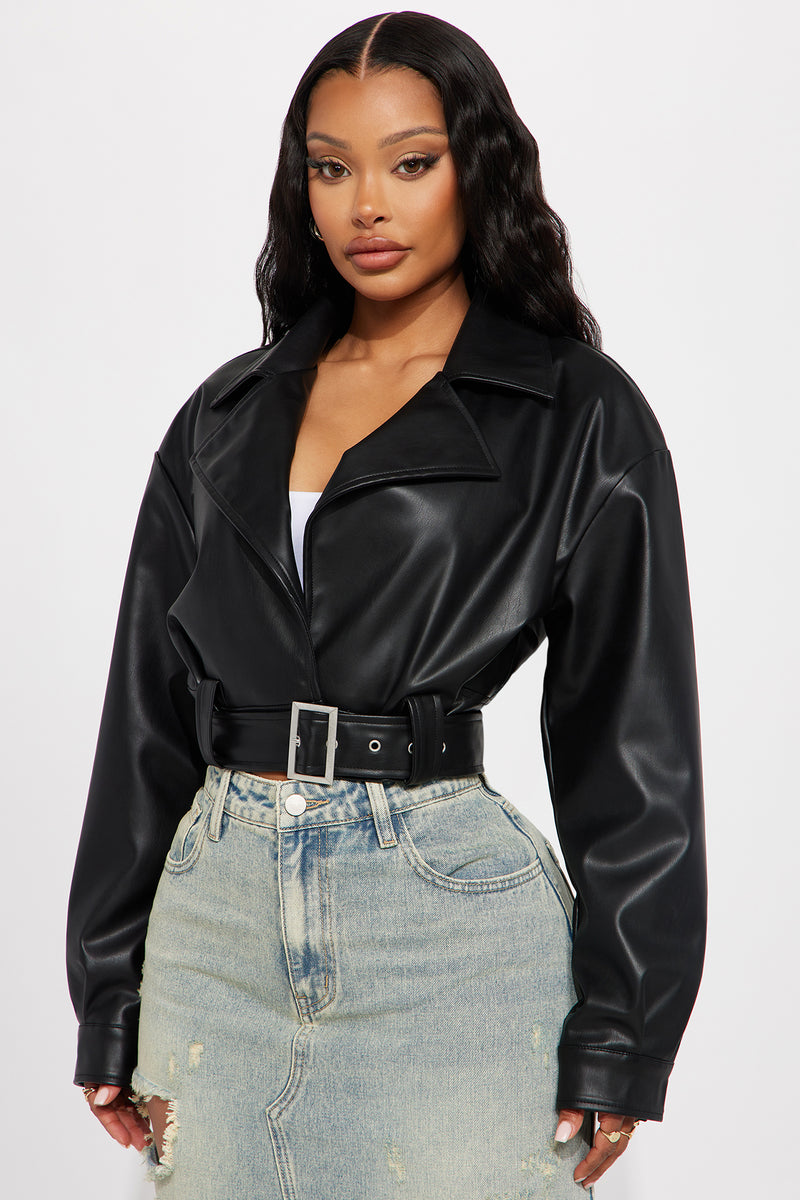 Cropped leather jacket discount
