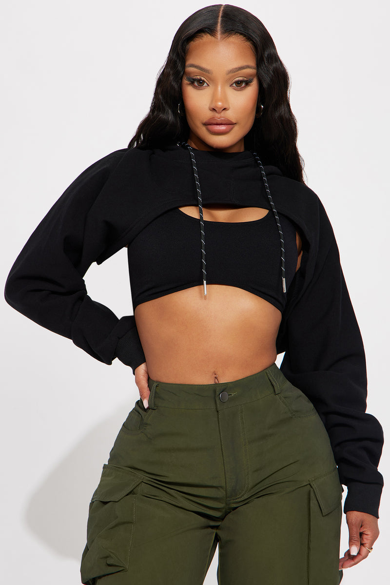 Never Too Much Crop Hoodie Black