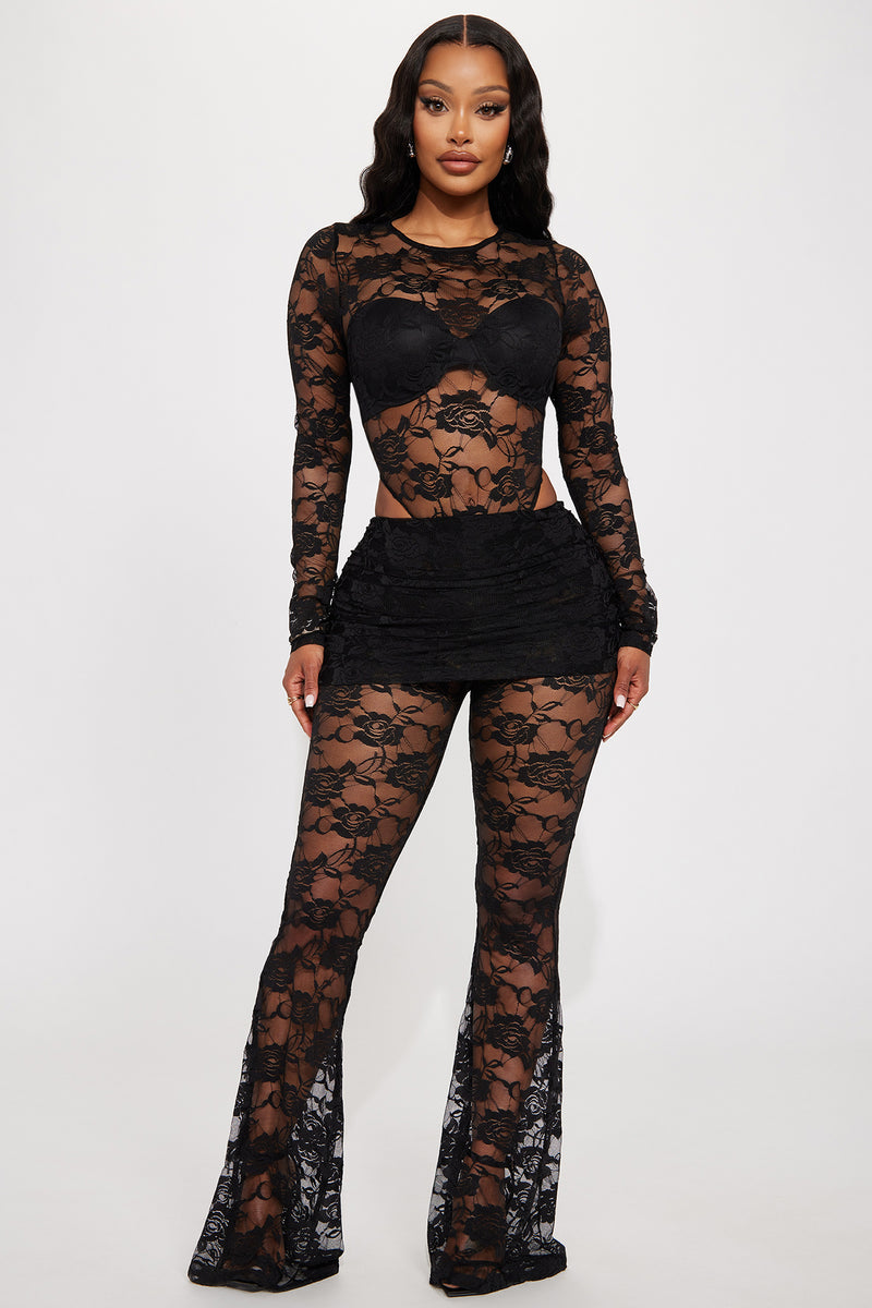 Think It Over Lace Pant Set - Black