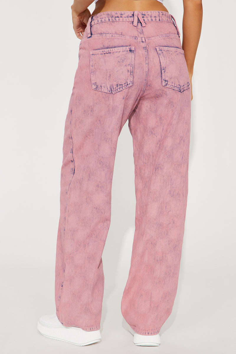 Checking You Out Baggy Jeans - Pink