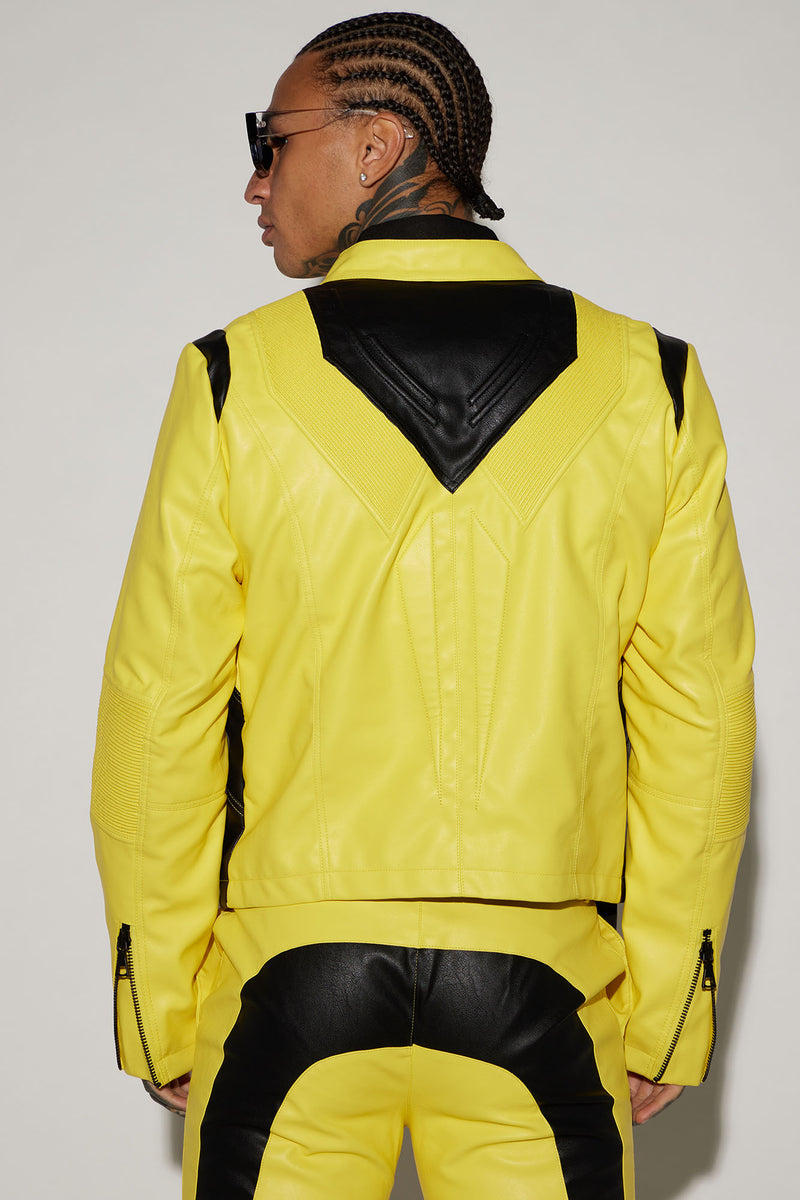 Mens yellow leather best sale jacket