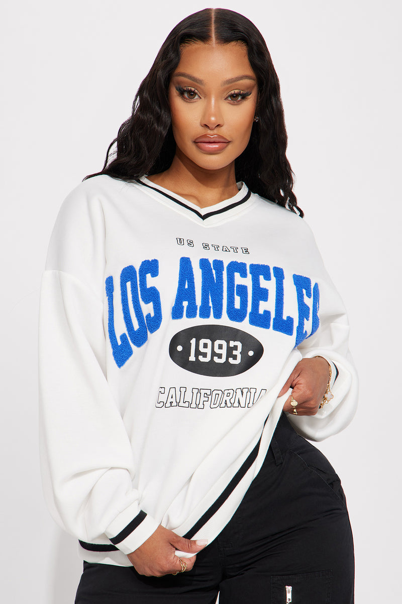 Los Angeles Varsity Sweatshirt Cream Fashion Nova, Screens Tops and