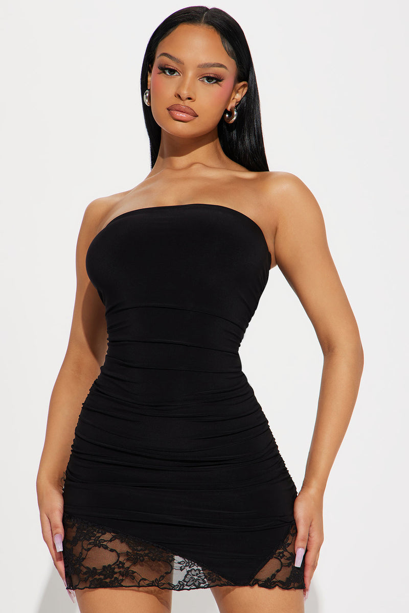 Black strapless bodycon mini dress deals