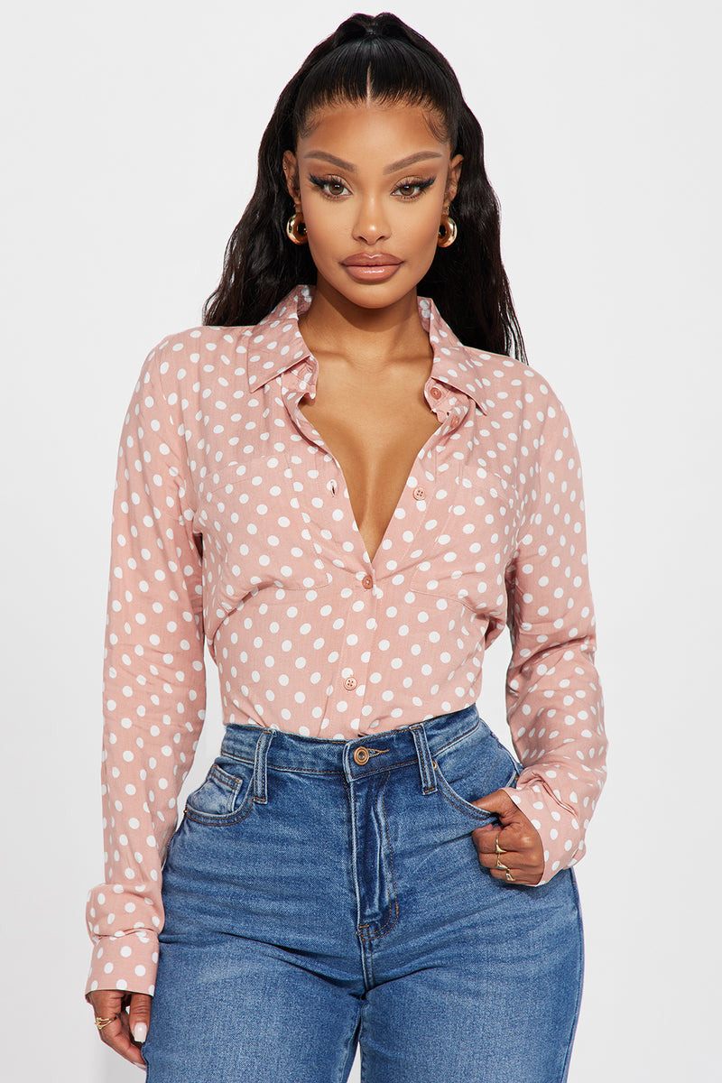 Pink polka dot blouse store