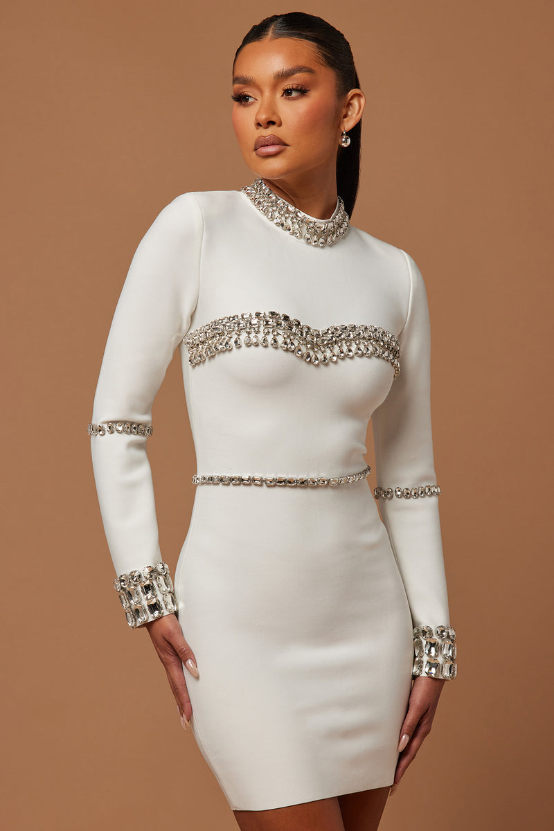 White embellished discount bodycon dress