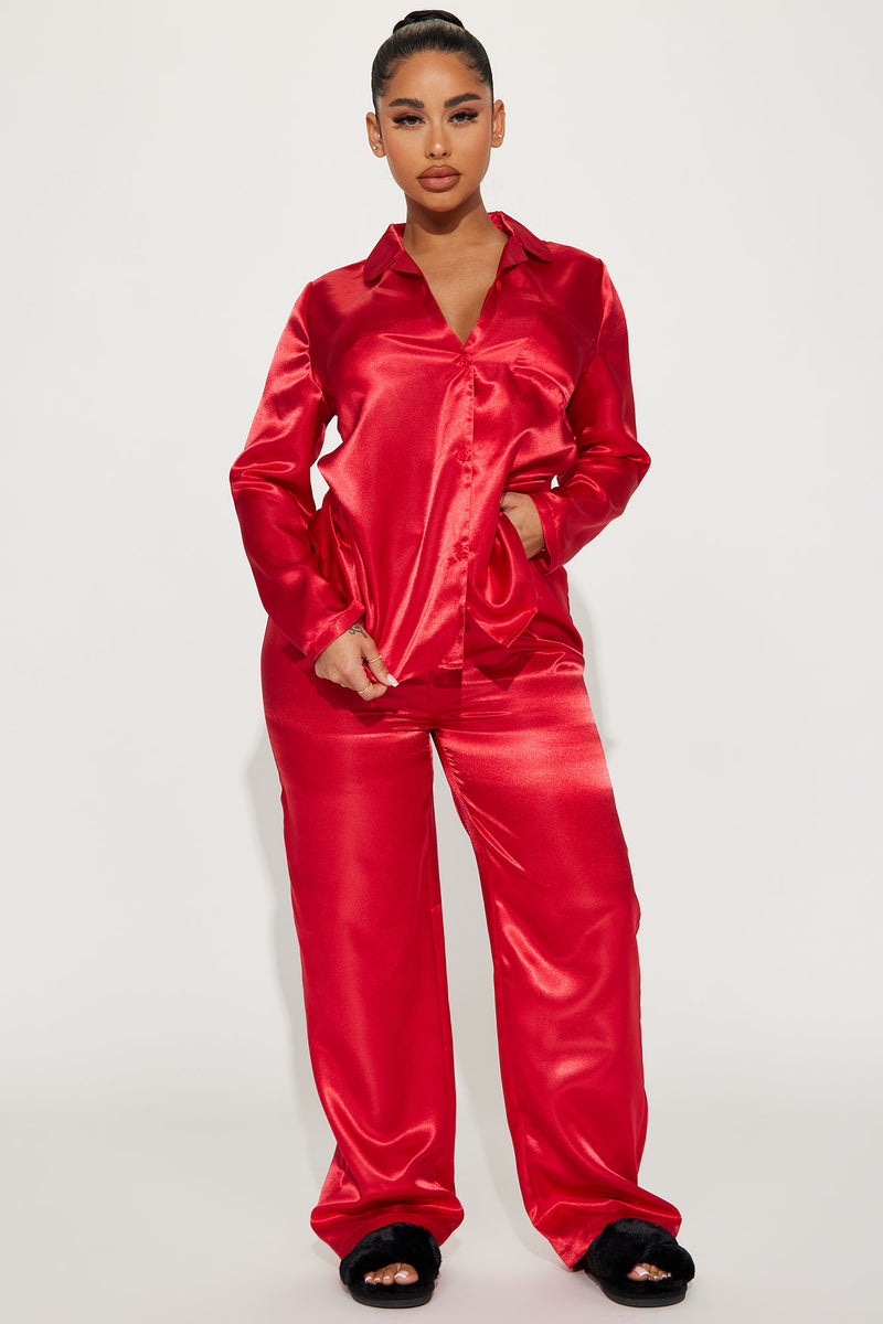 Red satin hot sale pajamas set