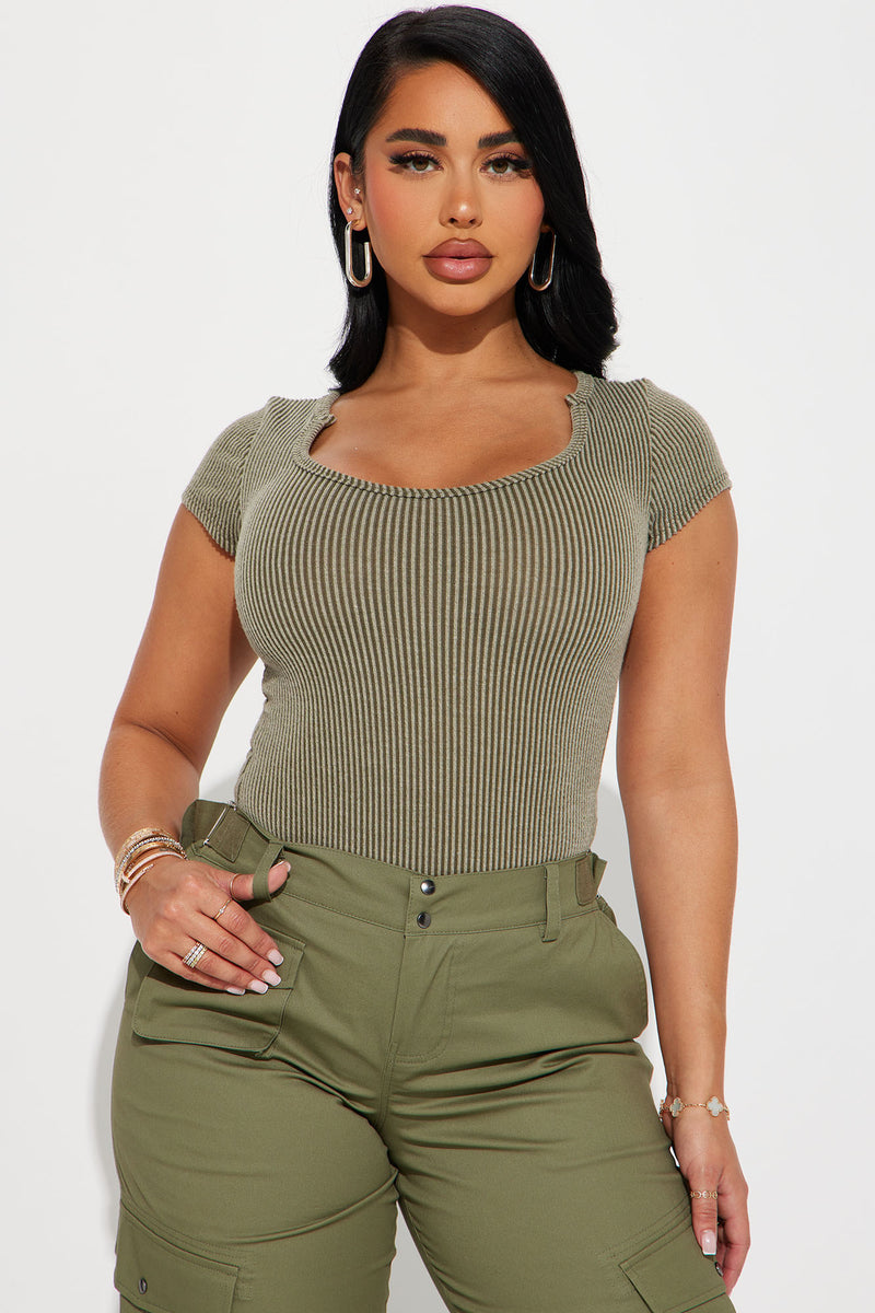Clarissa Ribbed Bodysuit Olive Fashion Nova, Bodysuits Fashion Nova