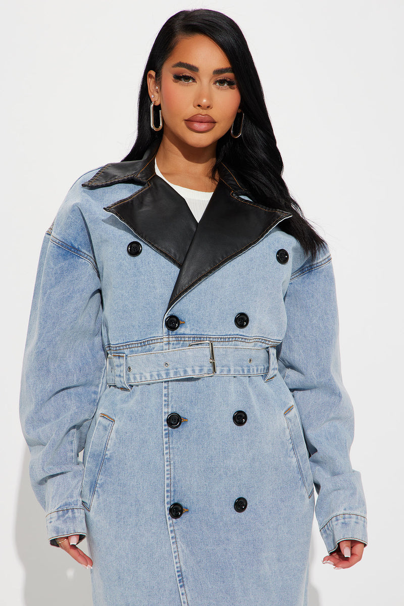 Downtown Living Trench Coat Light Wash Fashion Nova Jackets