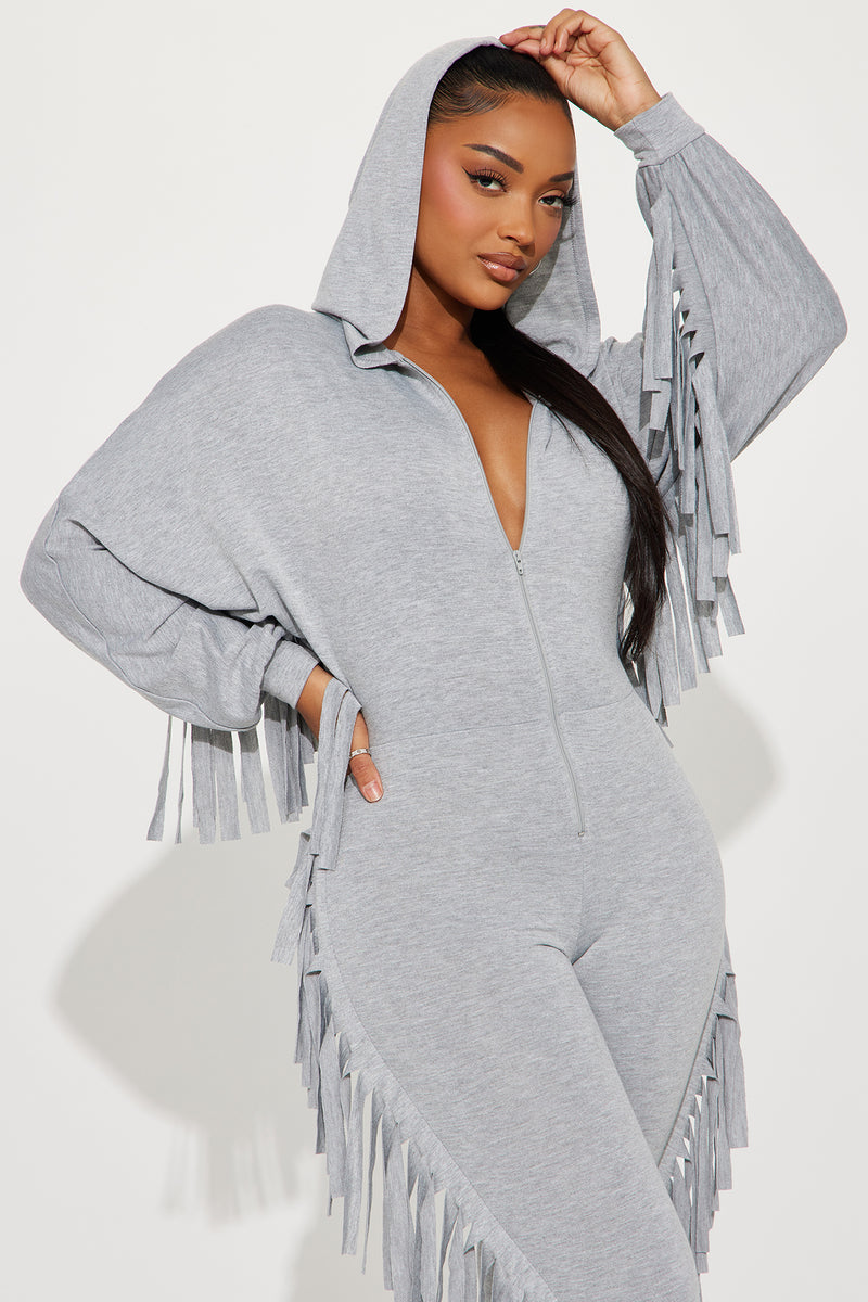 Long sleeve fringe jumpsuit hotsell