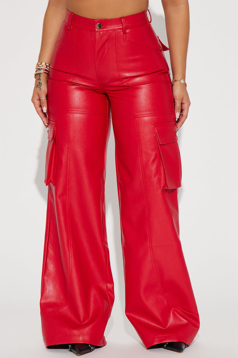 On My Best Behavior Faux Leather Pant - Red, Fashion Nova, Pants