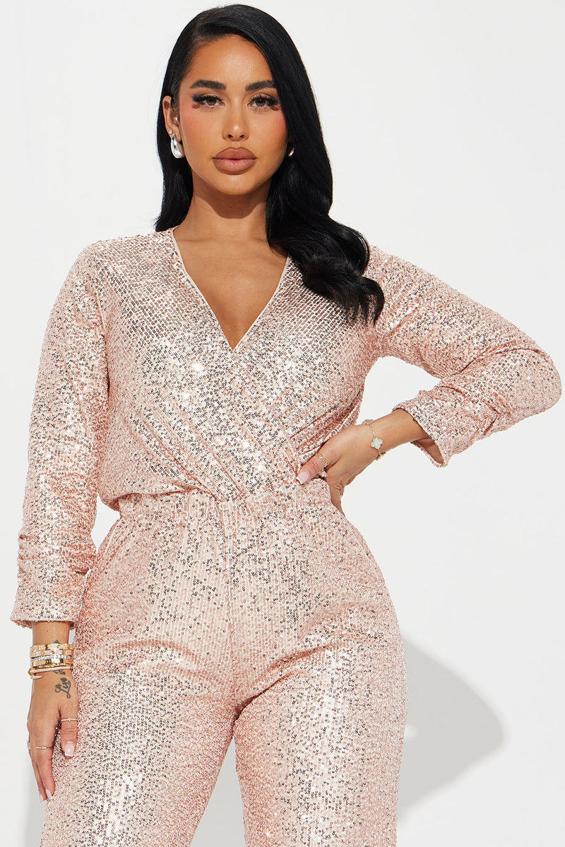 Crowded Room Sequin Jumpsuit Champagne Fashion Nova, Jumpsuits