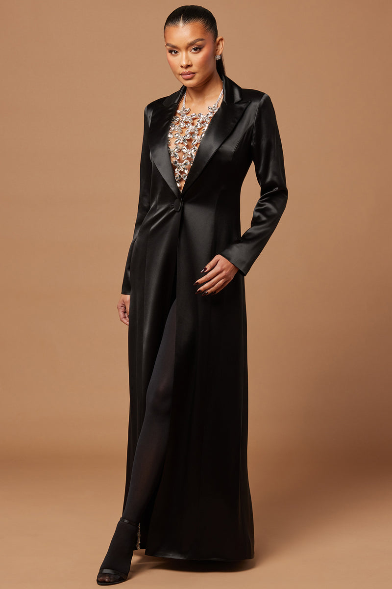 Deana Satin Duster Jacket Black Fashion Nova, Luxe Fashion Nova