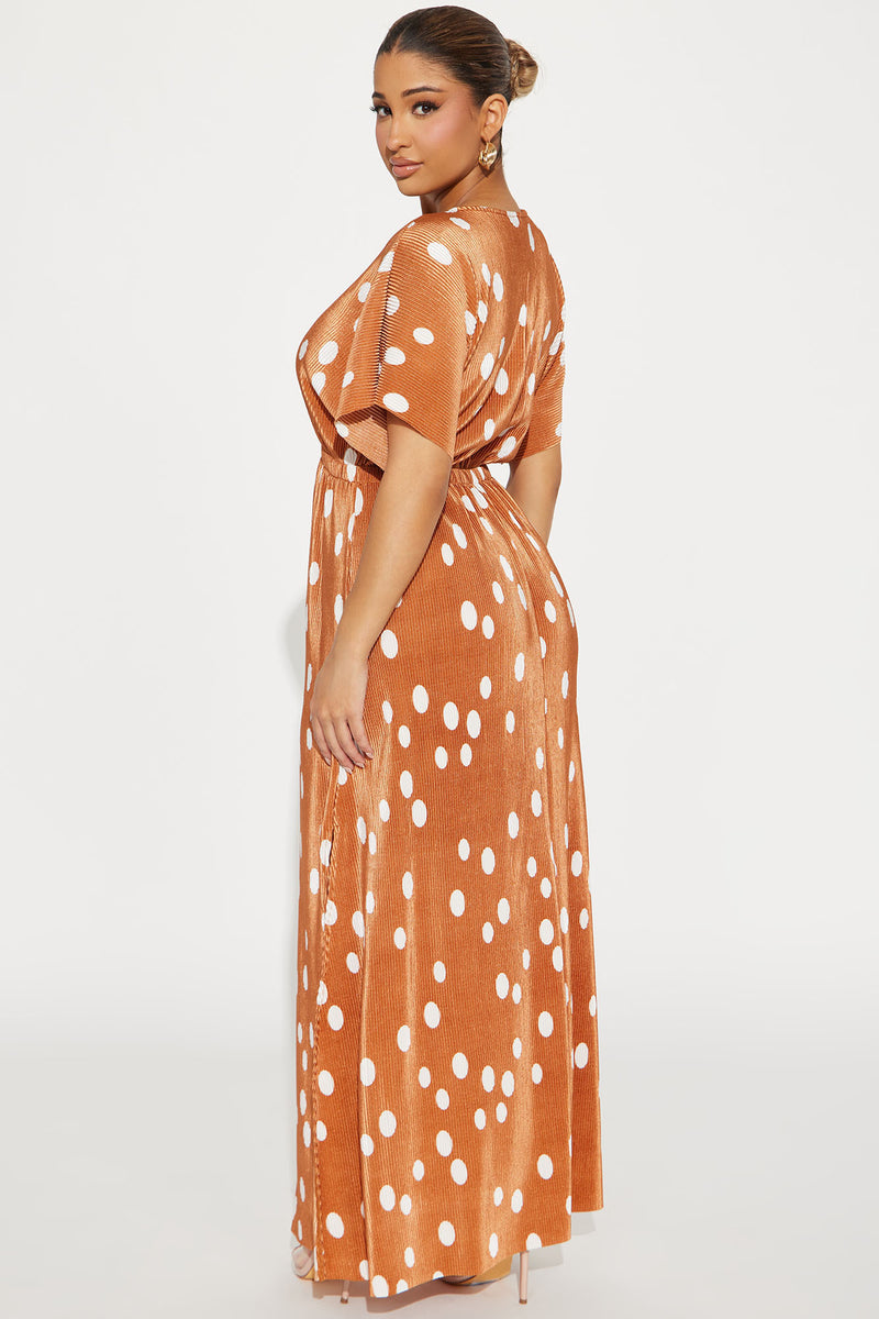 Bronze polka dot dress top