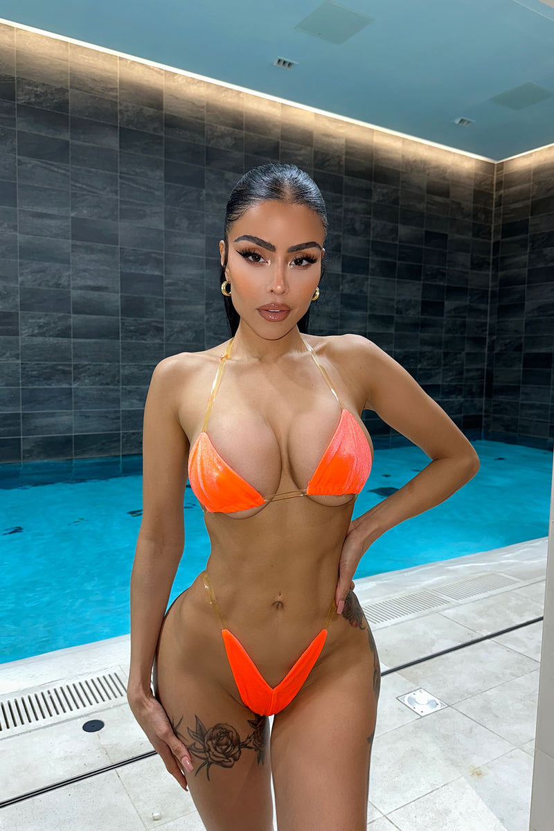 Baddie Energy Velvet PVC Straps 2 Piece Bikini Orange Fashion Nova Baddie Energy Velvet PVC Straps 2 Piece Bikini Orange Fashion Nova