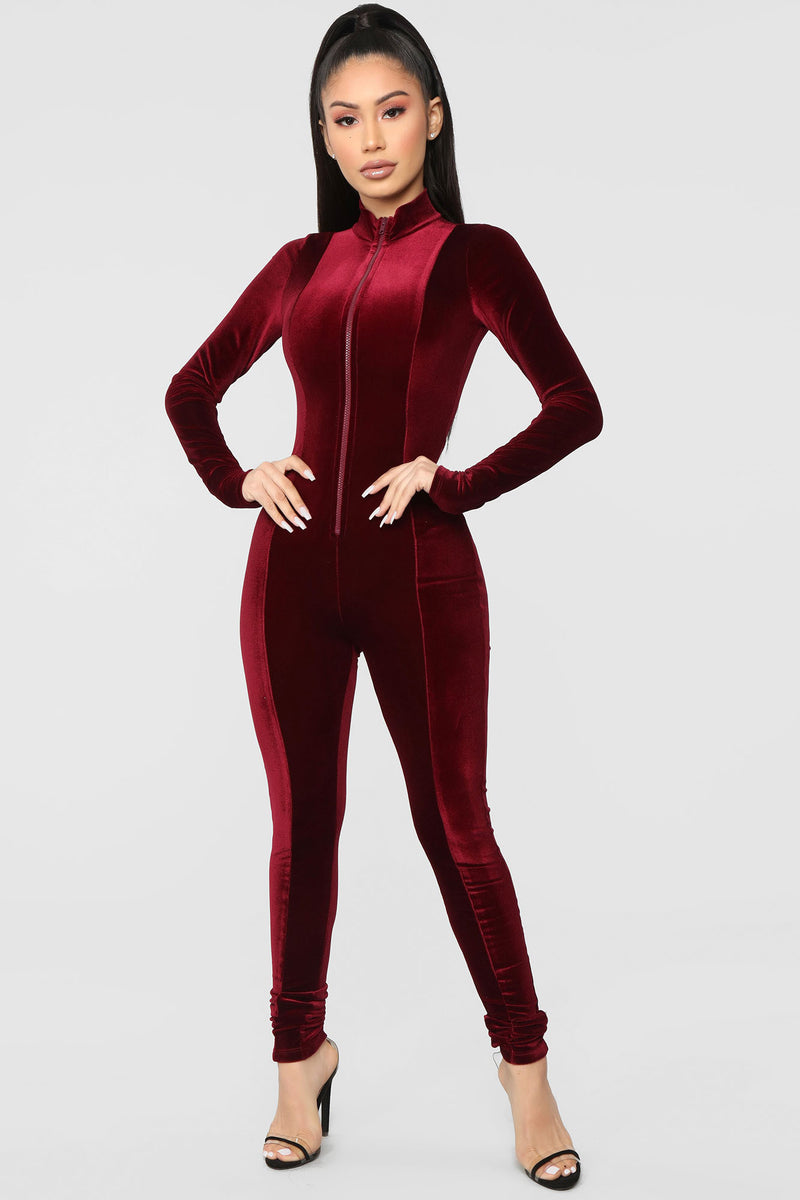 Chocolate Dream Velvet Jumpsuit Burgundy