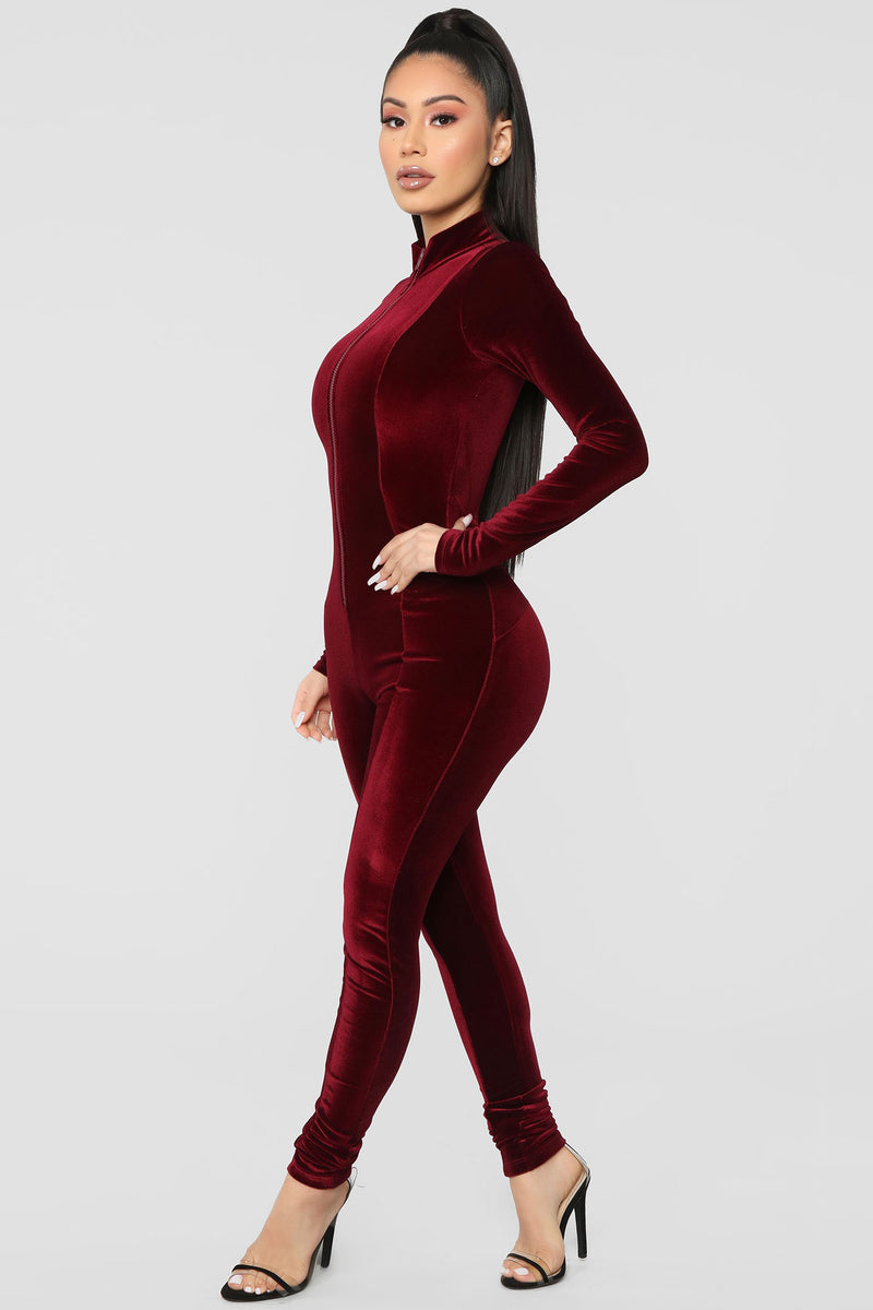 Chocolate Dream Velvet Jumpsuit Burgundy