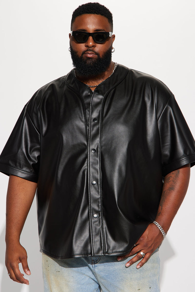 Homerun Faux Leather Short Sleeve Jersey - Black, Fashion Nova, Mens Shirts