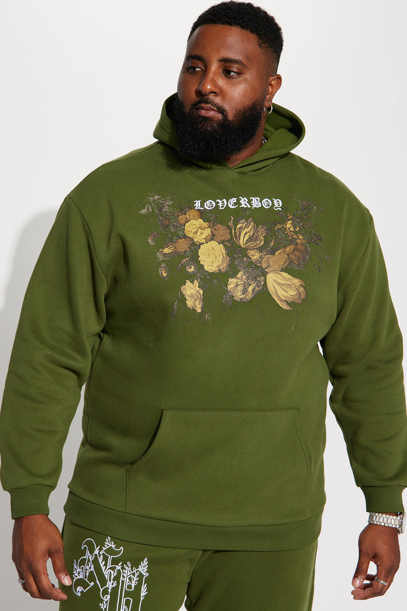 Floral Loverboy Hoodie Olive