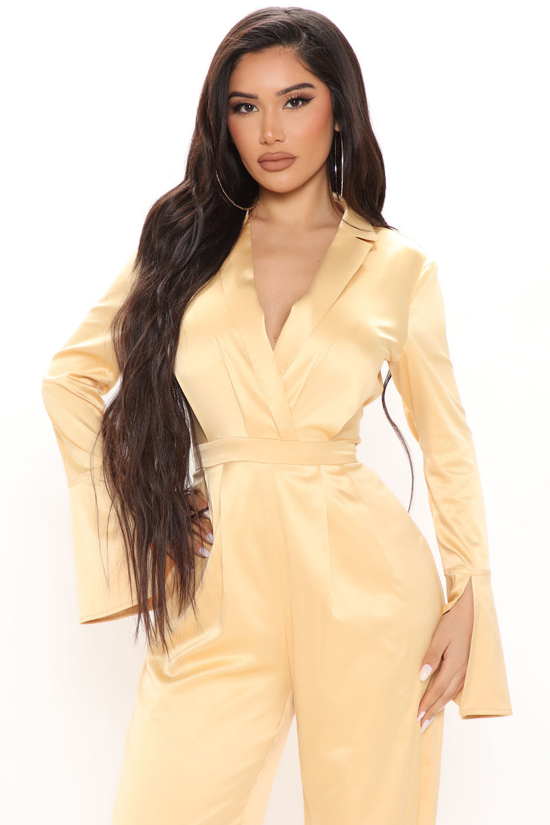 Gold satin jumpsuit online