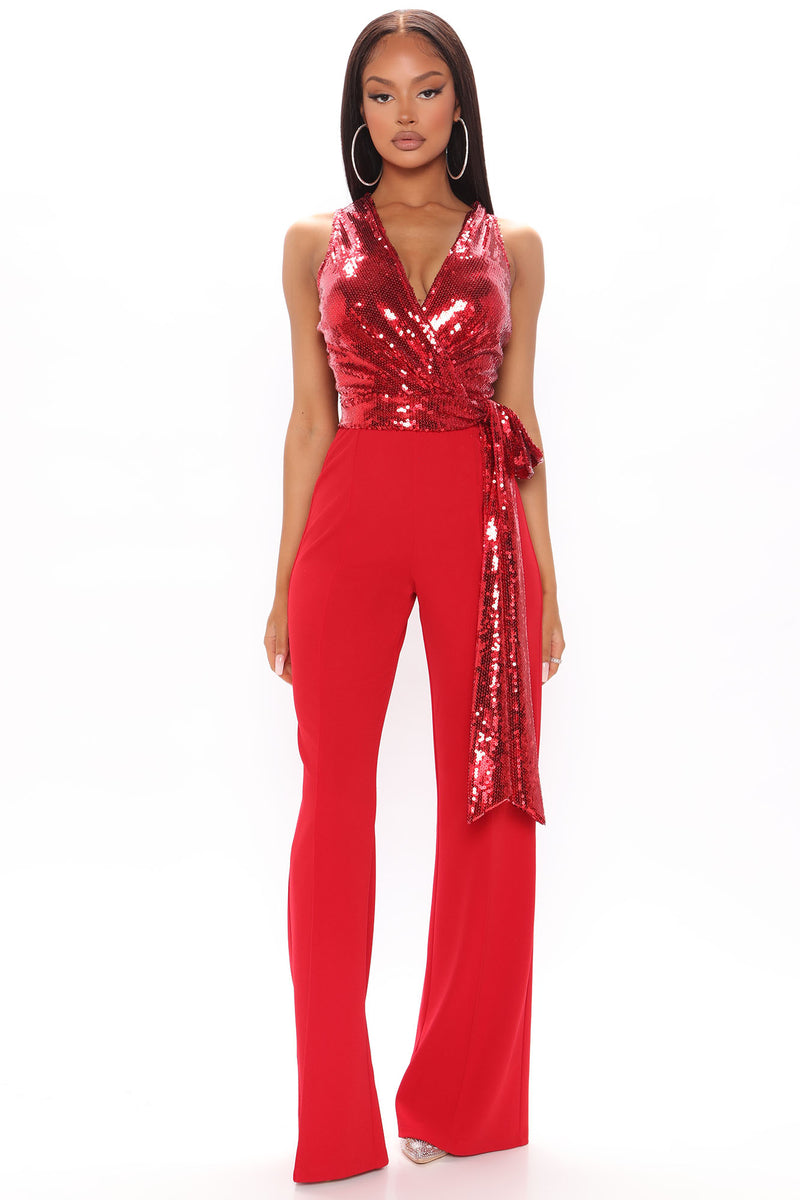 Red top party jumpsuit