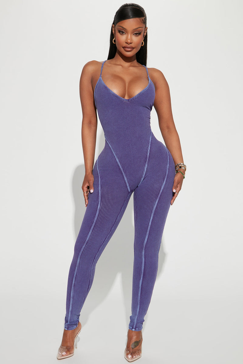 Purple clearance striped jumpsuit