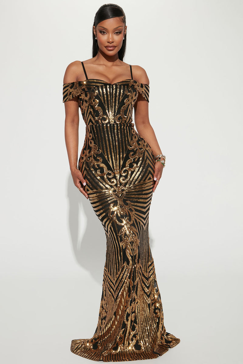 Black and gold sales dress fashion nova