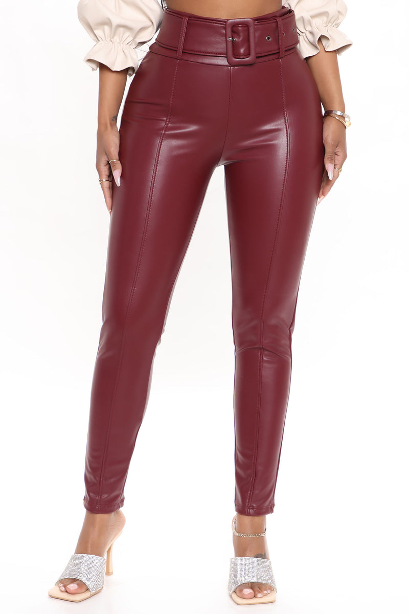 Burgundy pu trousers online