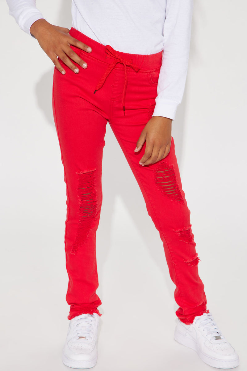 Red jean joggers shop