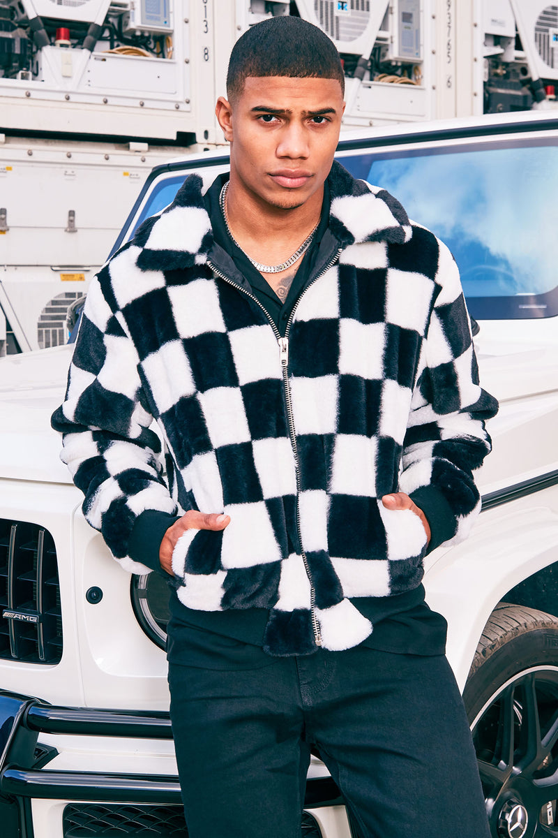 Checkered top fuzzy jacket