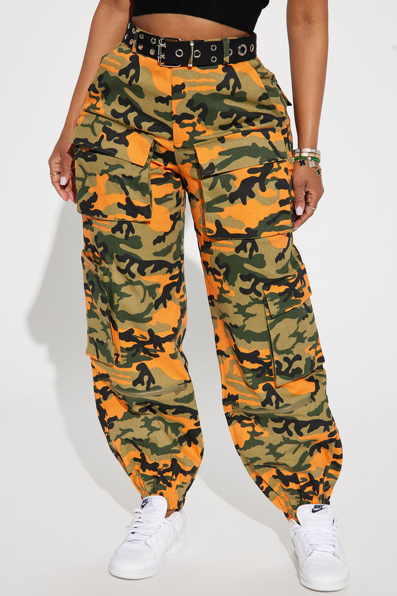 Get Right Belted Camo Cargo Jogger Orange combo