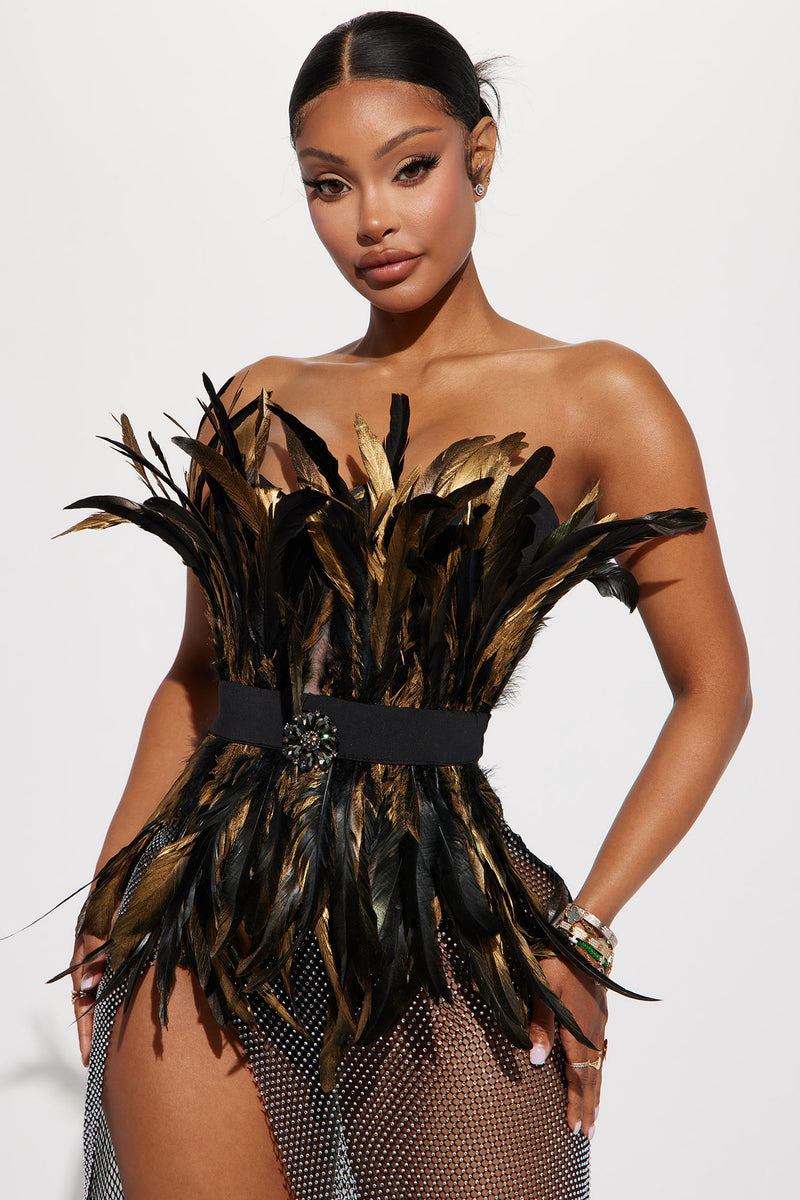 Luxurious Life Feather Maxi Dress - Black