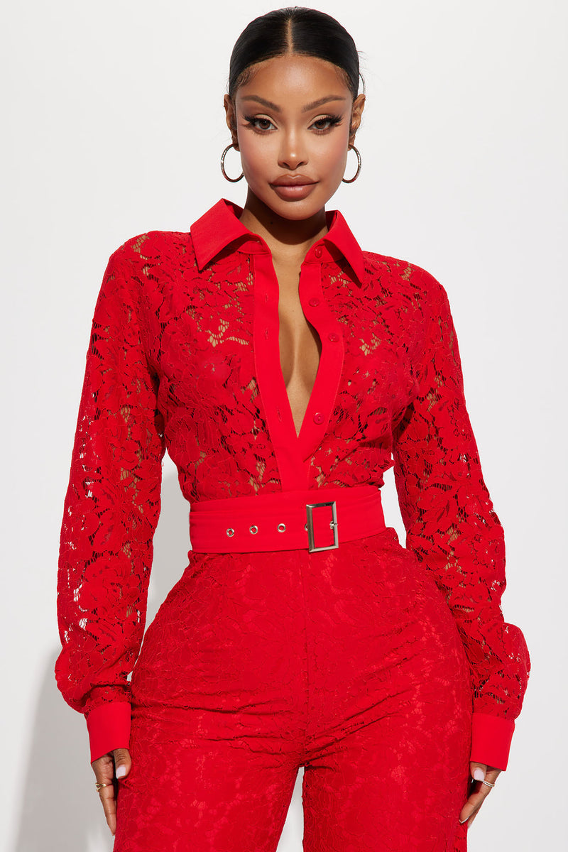 Red 2025 sleeve jumpsuit
