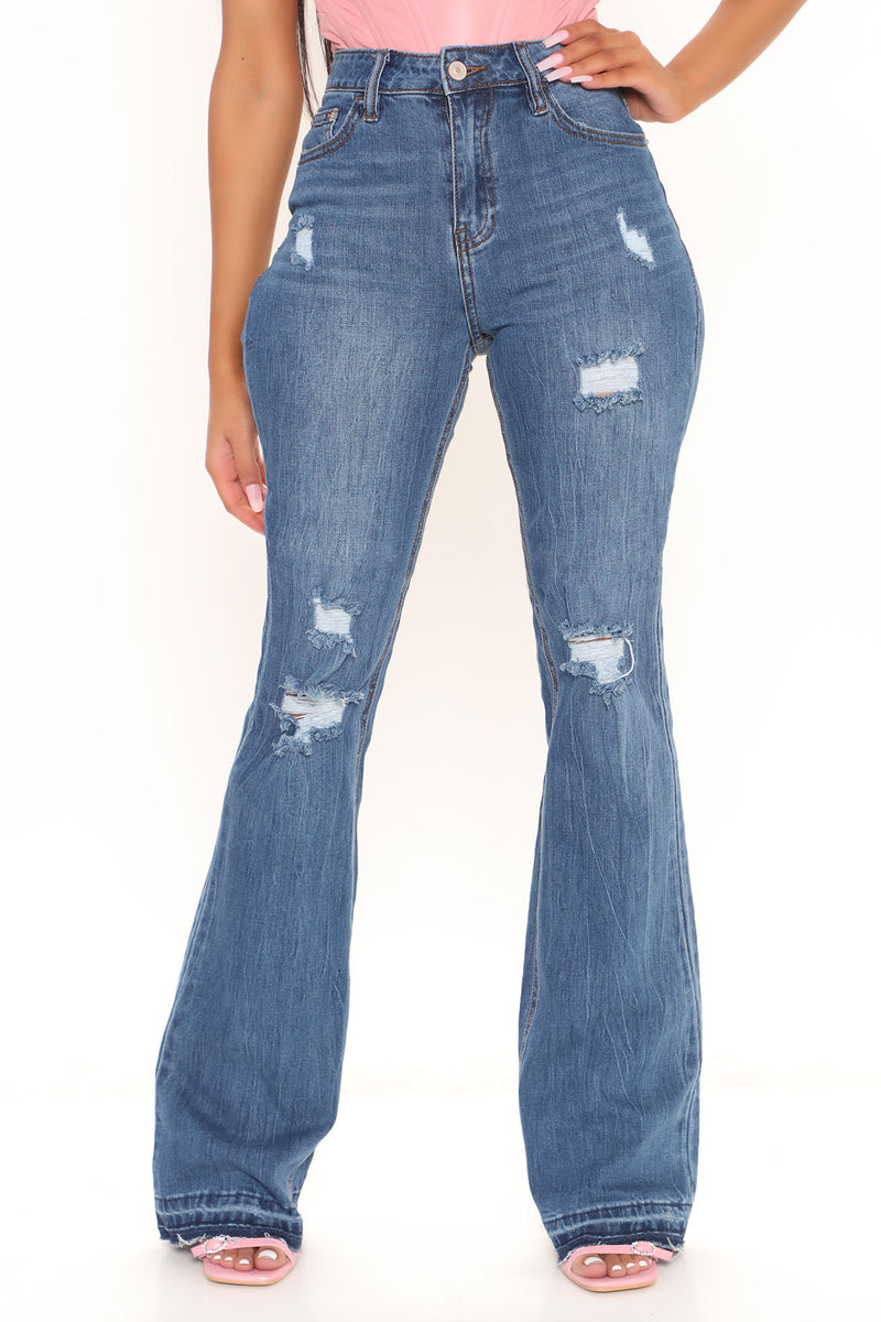 Tall High Waist Ripped Stretch Flare Jeans