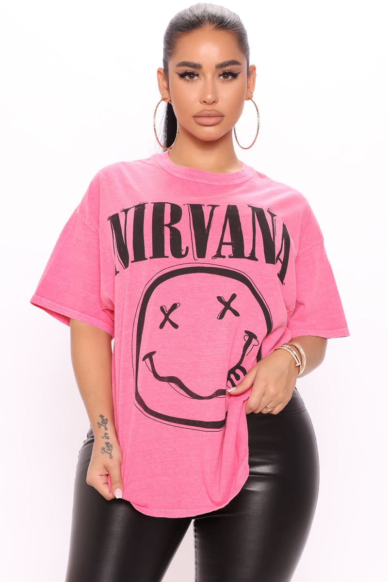 Nirvana Oversized Smiley Tee - Hot Pink