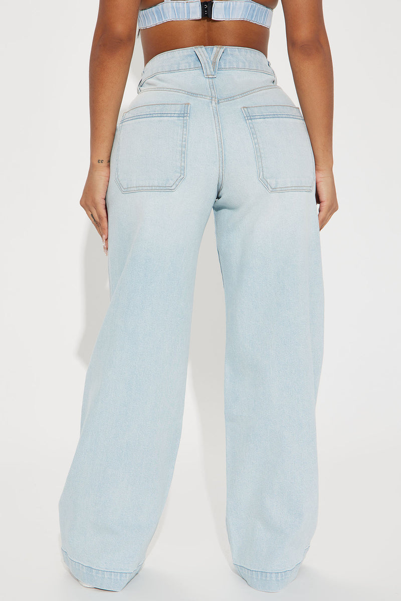 Meant To Be Non Stretch Wide Leg Jeans - Light Blue Wash, Fashion Nova,  Jeans
