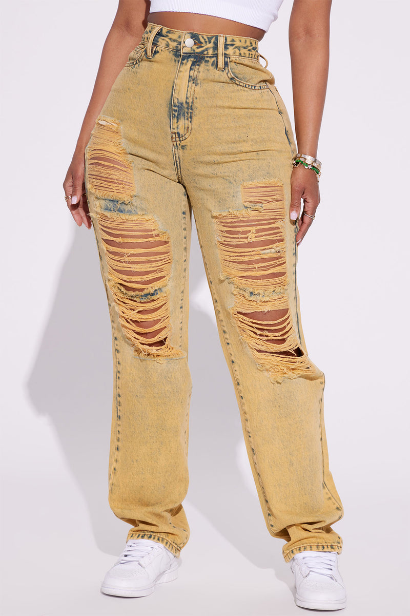 Fashion Yellow Ripped Jeans main image 1