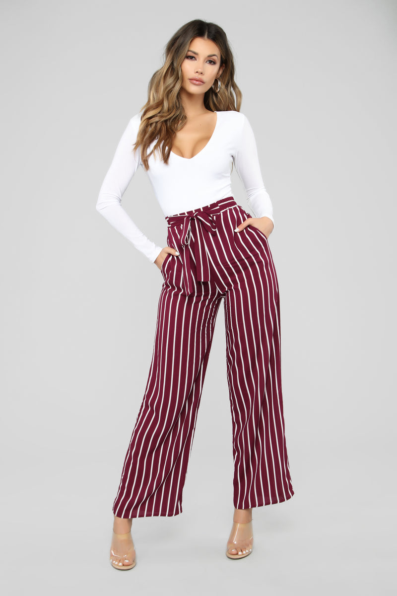 Burgundy and white hotsell striped pants