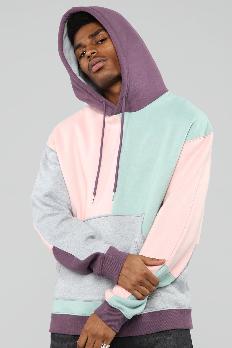 Pink color block discount hoodie
