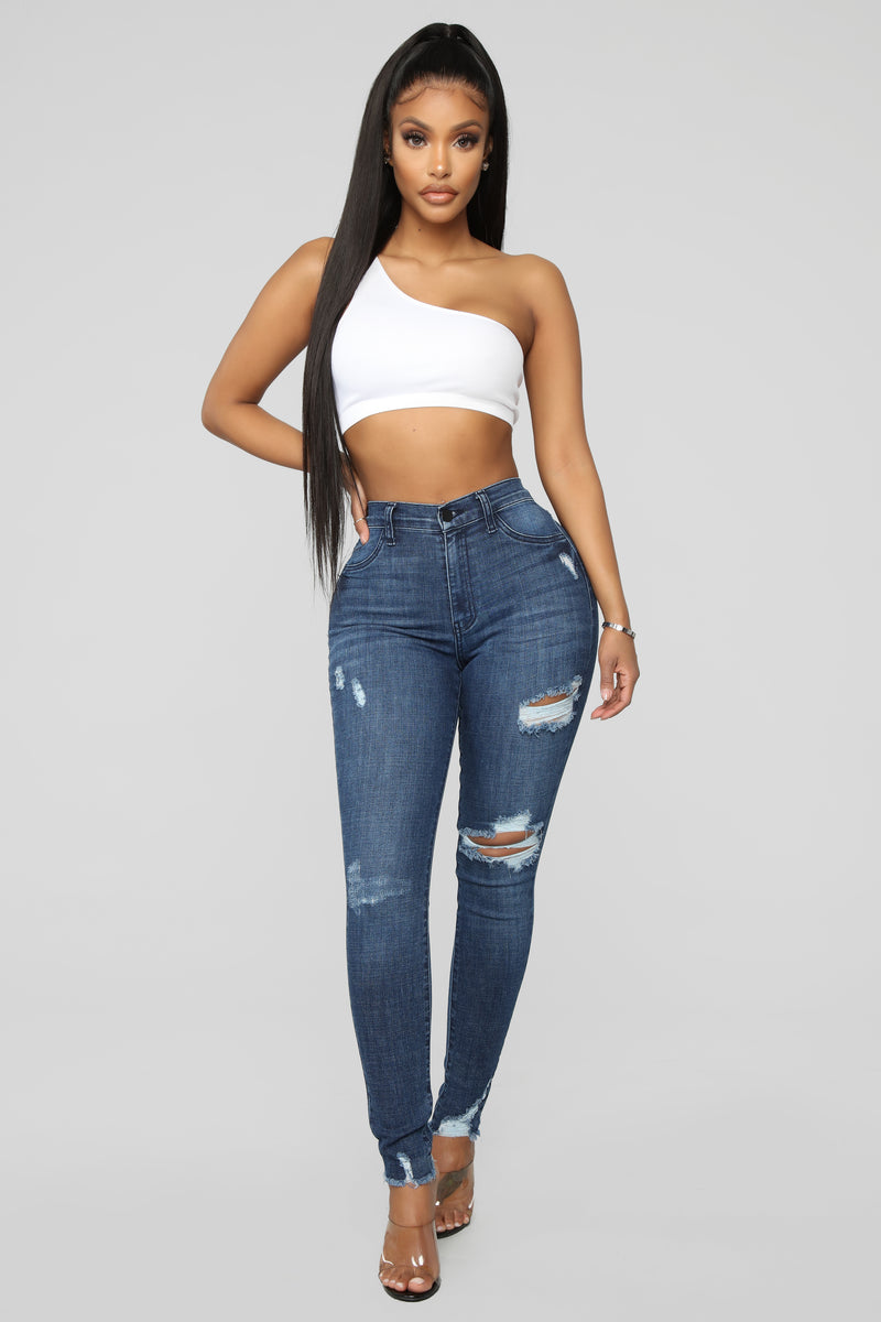 Stretch Me Out High Rise Ankle Jeans Dark Denim