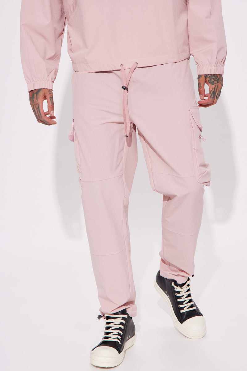 Entyinea Stretch Pants for Men Heavyweight Cargo Sweatpants Pink L