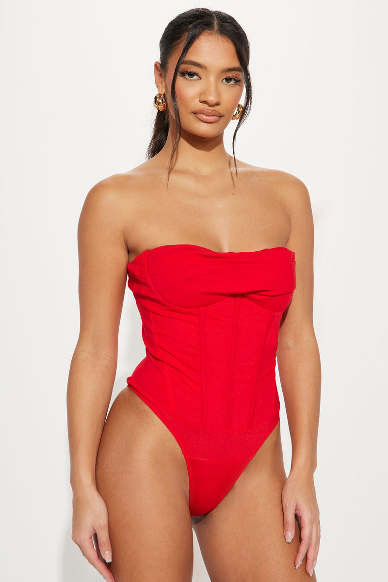 Marylin Corset Bodysuit - Red, Fashion Nova, Bodysuits