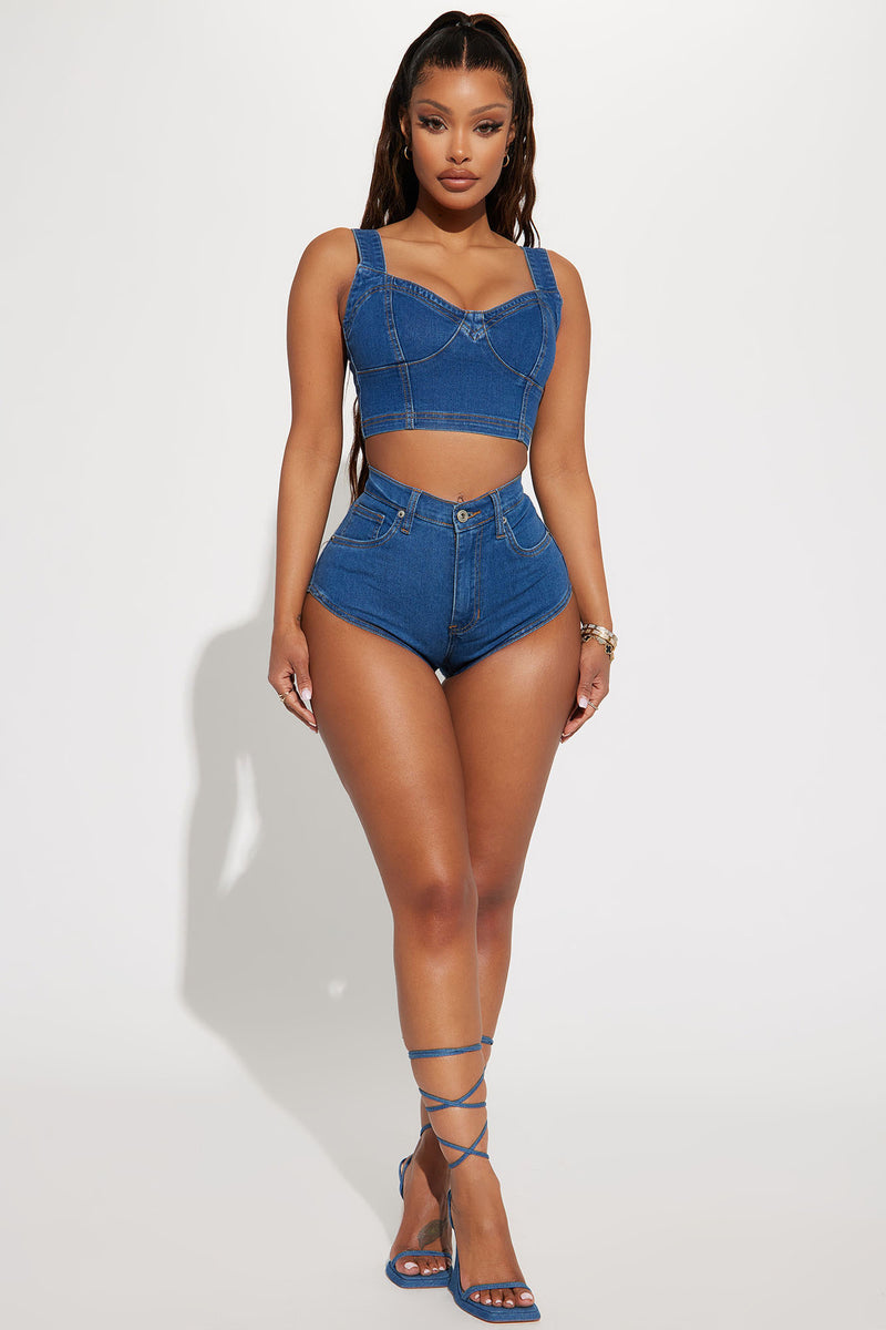 High cut top denim booty shorts