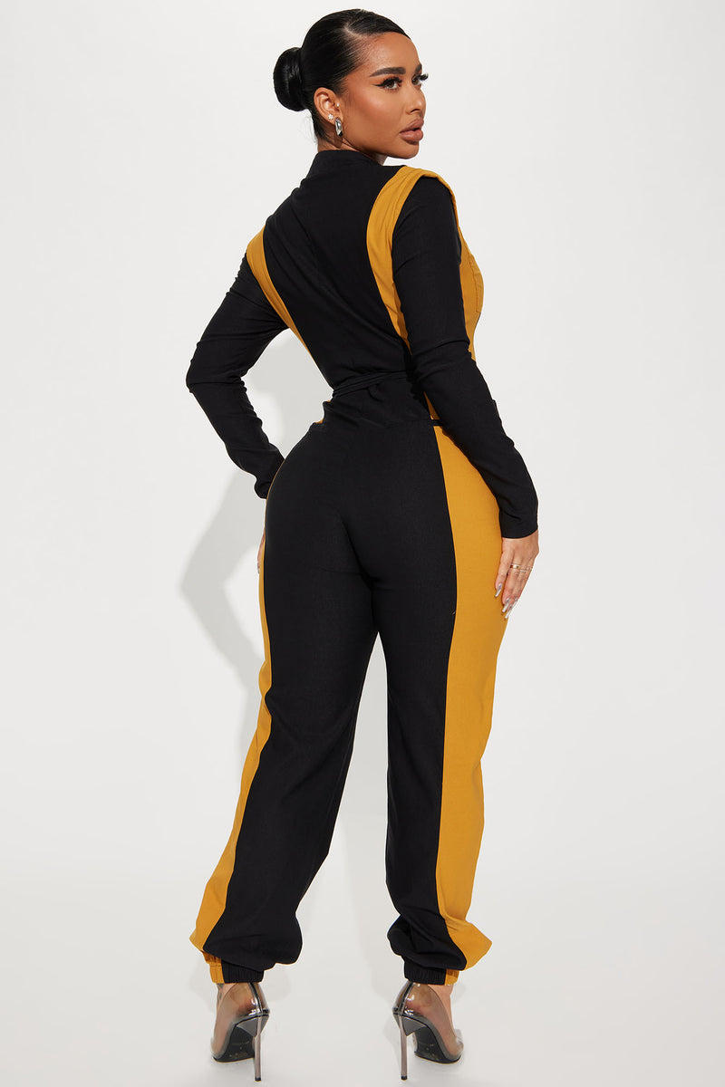 Around The Colorblock Jumpsuit Black Yellow
