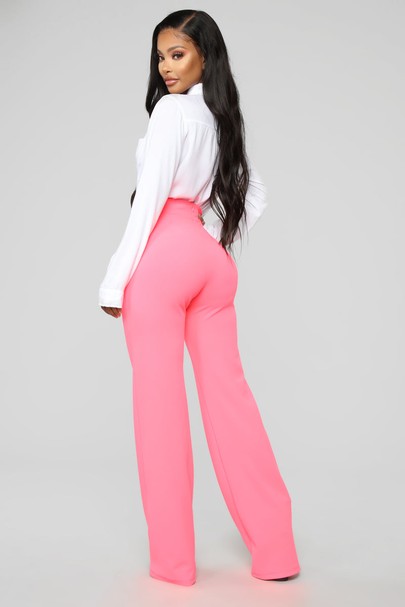 Victoria High Waisted Dress Pants - Neon Pink