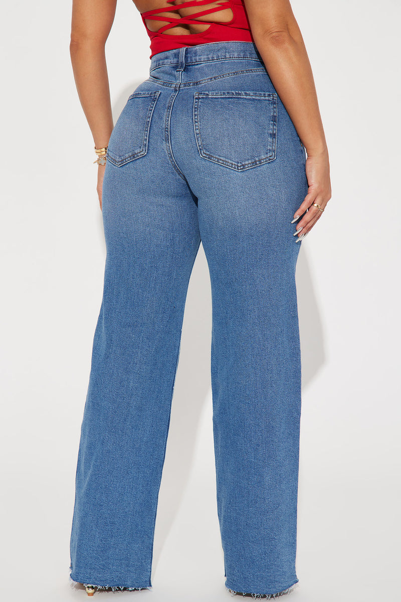 Nova 90's Baby Basic Stretch Wide Leg Jean Medium Wash Fashion Nova